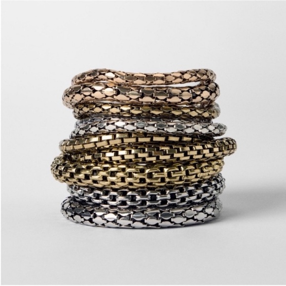 New! Zara x Kate Moss Gold Mixed Metal Bracelet Stack Set (7) NWOT - Picture 1 of 3